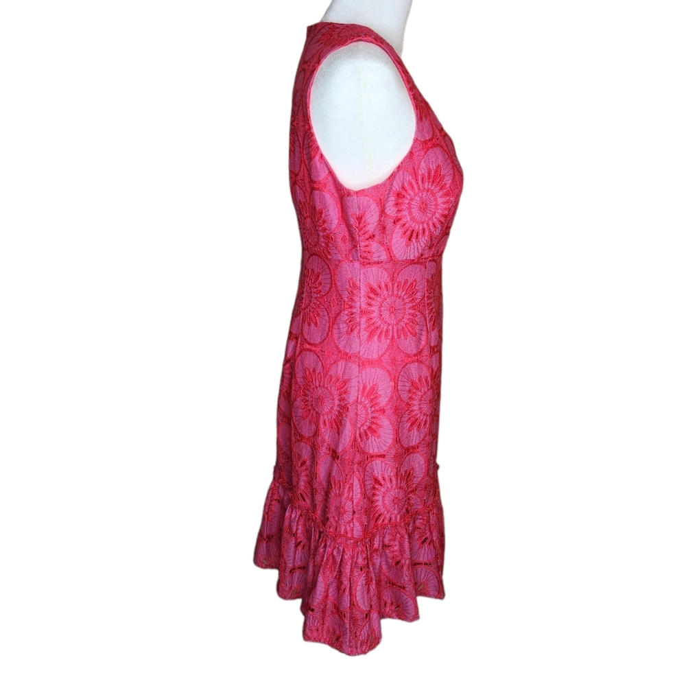 Trina Turk Coral Pink Floral Lace V-Neck Mini Dress - Picture 2 of 9